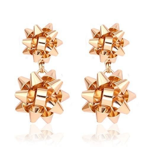 Gold Bow Earrings Christmas Accessories Bow Studs Drop Dangle Earrings - Picture 5 of 11